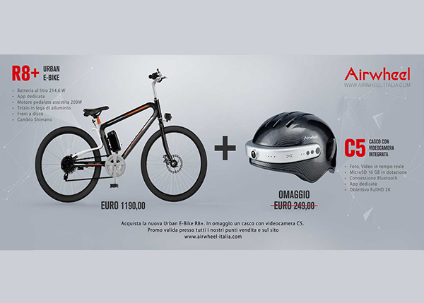 bici elettrica airwheel r8+ con casco a roma